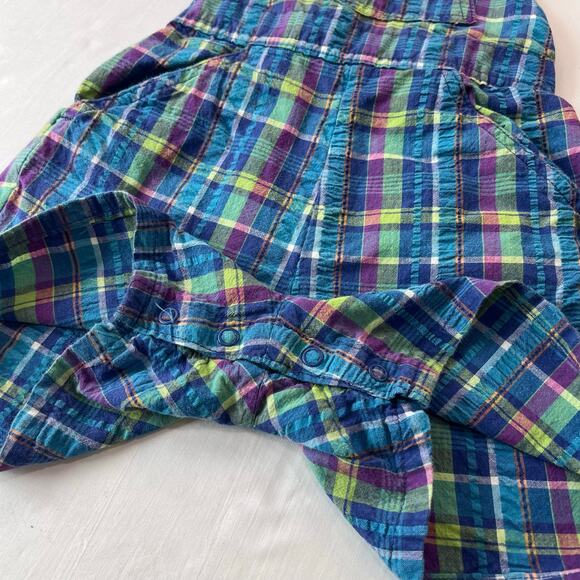 Oshkosh B’gosh Vintage Plaid Overall Shorts size 4T USA made Blue green purple - Picture 3 of 7